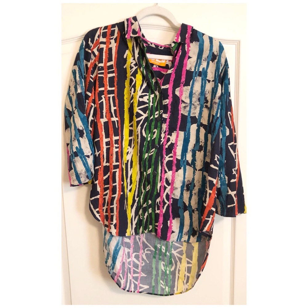 Jams World Hawaiian Hawaii Heartstrings Colorful Abstract Print Button Top Shirt
